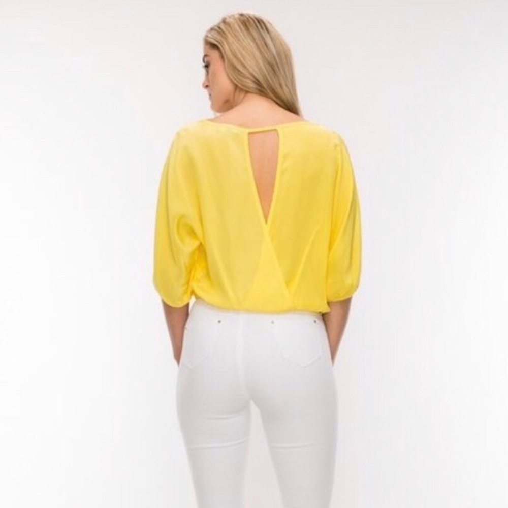 Yellow Solid Silk Open Back Crop Top